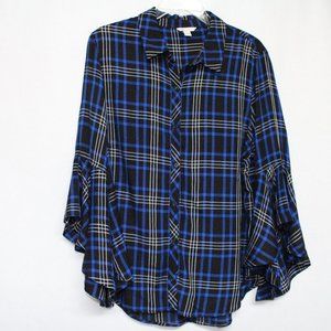 Est. 1946 Plaid Bell Sleeve Button Down Top Blouse